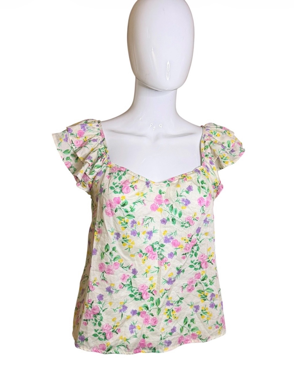 Blu Pepper Floral Ruffle-Sleeve Camisole - Pink/Yellow/Green